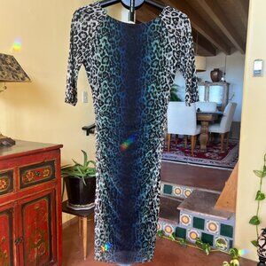 Kay Unger Blue Animal Print Dress with Side Ruching